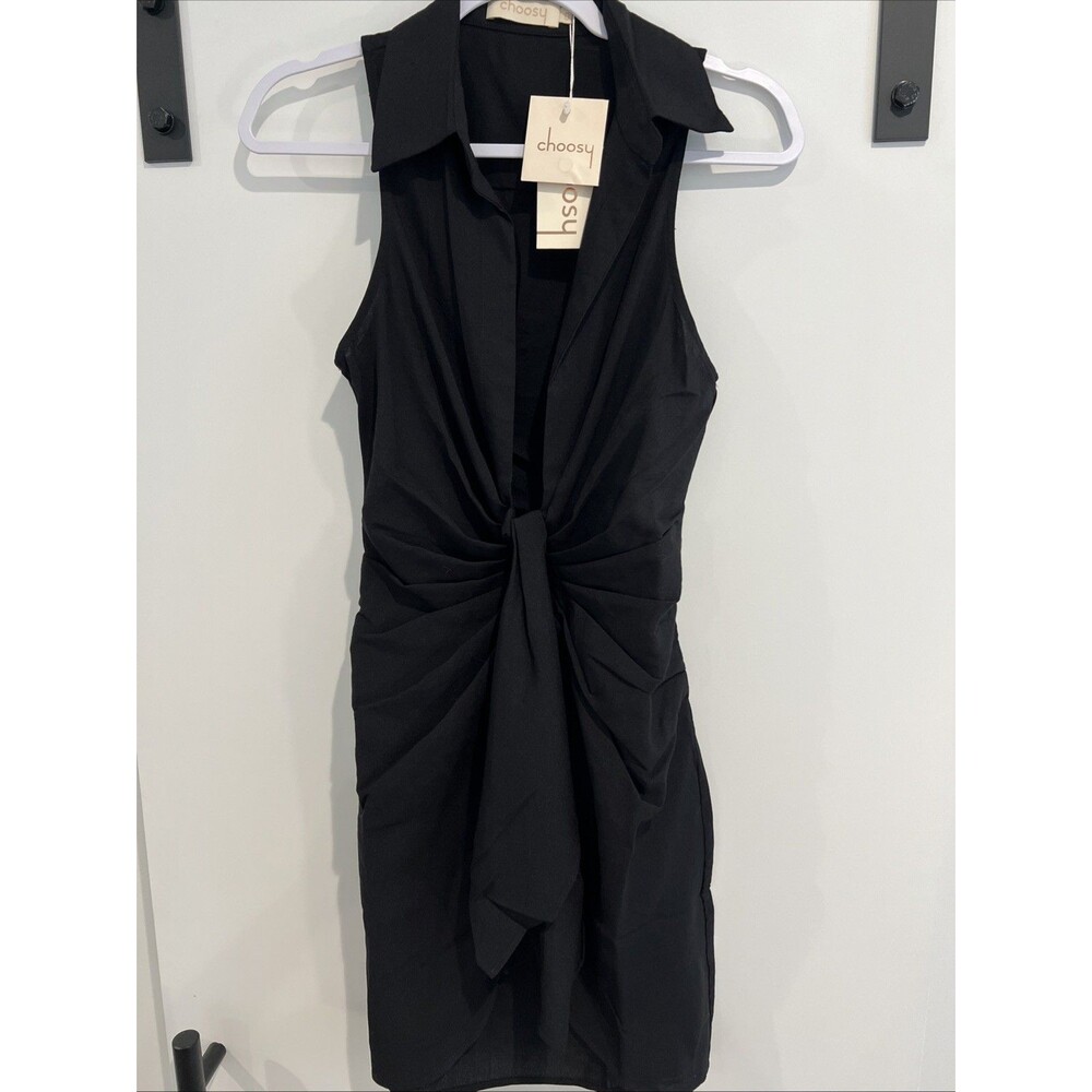 NWT Choosy Sleeveless Black Mini Dress Size 0 Deep VNeck Tie Waist Crosby Street